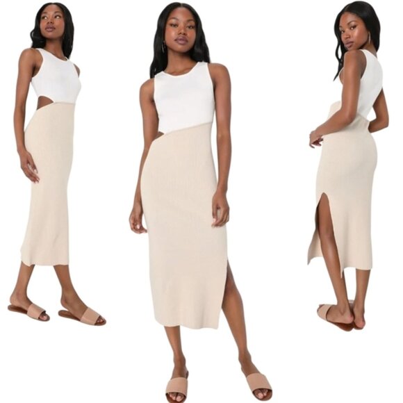 Lulus Fabulous Favourite Ribbed Cutout Sleeveless Midi Sweater Dress - Sz S - Picture 1 of 10
